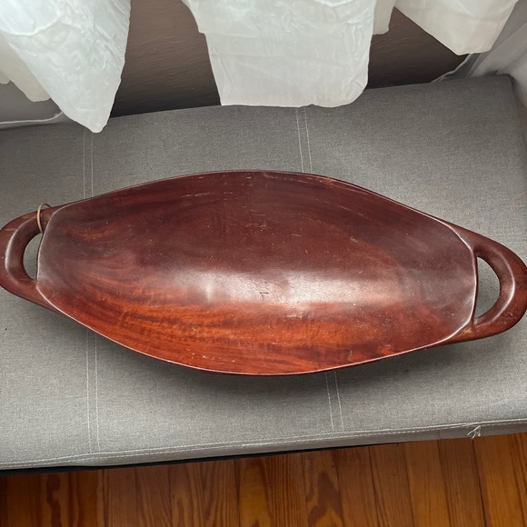 Vintage Artisan etched fish design down wood bowl decor brown hand made - Picture 3 of 5